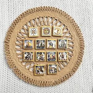 Set of 13 Hand Painted Italian Harvest Ceramic Tiles 2” Sun Moon Mini Tiles